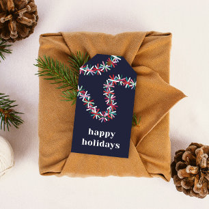 Colorful Tinsel Garland Happy Holidays Gift Tag