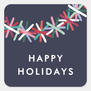 Colorful Tinsel Garland Happy Holidays Sticker