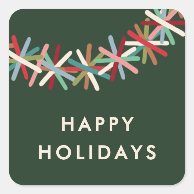 Colorful Tinsel Garland Happy Holidays Sticker (Front)