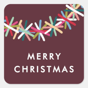 Colorful Tinsel Garland Merry Christmas Sticker