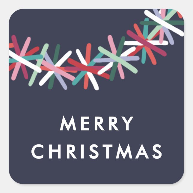 Colorful Tinsel Garland Merry Christmas Sticker (Front)