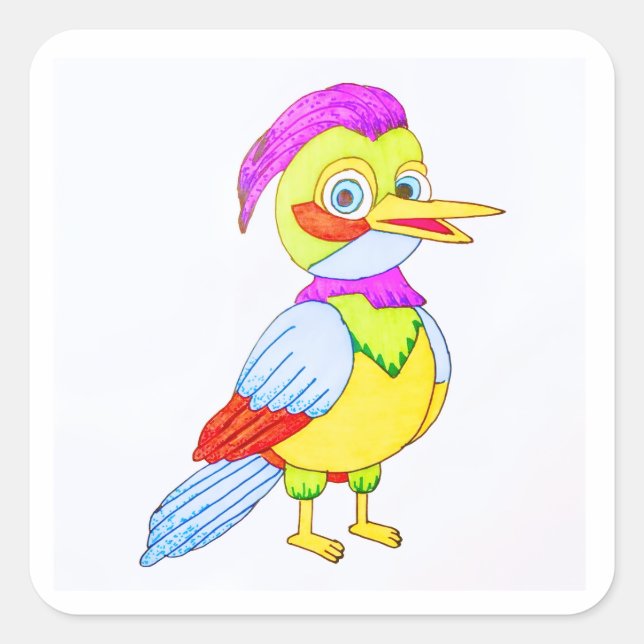 Colorful Toon Bird Square Sticker (Front)