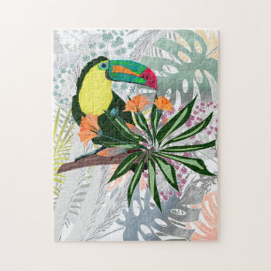 Colorful Toucan and flowers. Jigsaw Puzzle
