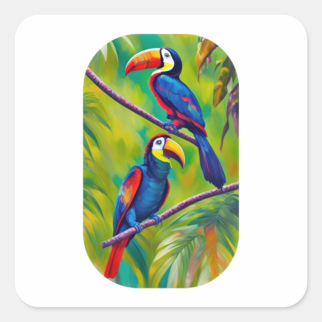 Colorful Toucan Bird Art Square Sticker (Front)