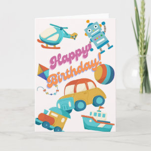Colorful Toys & Vehicles Happy Birthday Card - Cut