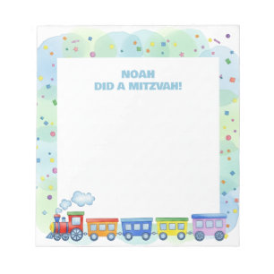 Colorful Train Themed Personalized Mitzvah Notepad