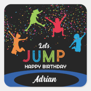 Colorful Trampoline Park Jump Kids Birthday Party Square Sticker