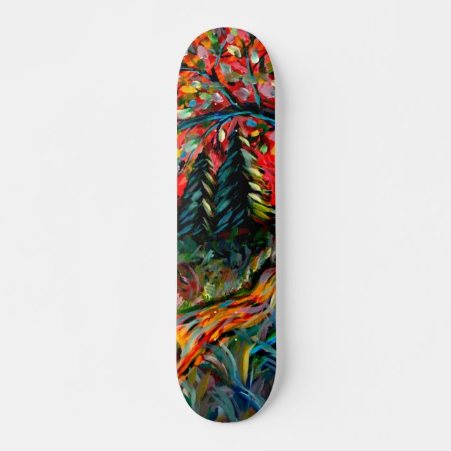 Colorful Tree And River Painting Skateboard (Front)