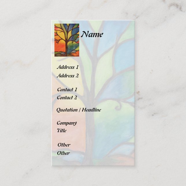 Colorful Tree Stained Glass Business Card (Front)