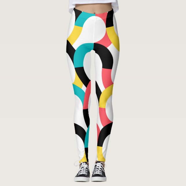 Colorful, trendy, cheerful, fun modern geometric leggings (Front)
