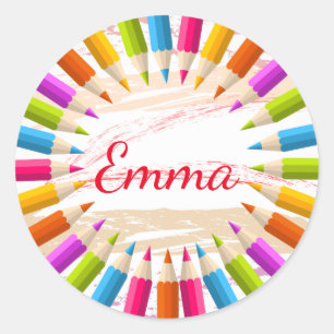 Colorful Trendy Personalised Pencils Classic Round Sticker