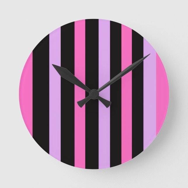 Colorful Trendy pink and black  Round Clock (Front)