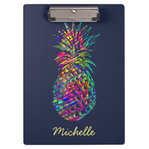 Colorful Trendy Tropical Pineapple Personalised Clipboard