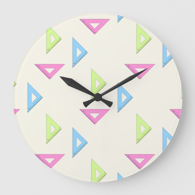 Colorful triangle ruler on cream large clock (Front)