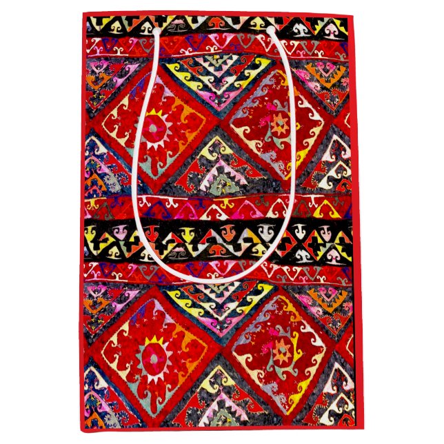  Colorful Tribal Afghanistan Style Gift bag. Medium Gift Bag (Front)