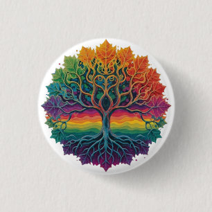 Colorful trippy rainbow tree 3 cm round badge