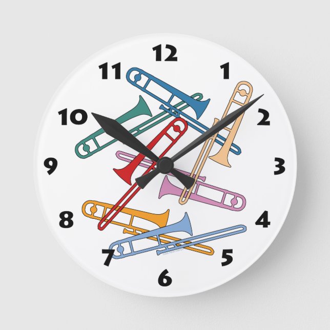 Colorful Trombone Round Clock (Front)