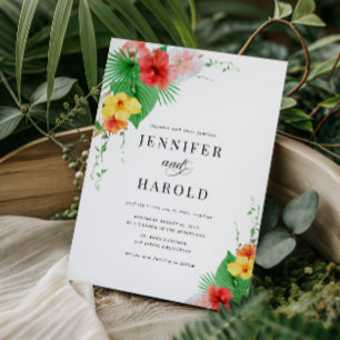 Colorful Tropical All in One Hibiscus Wedding Invitation