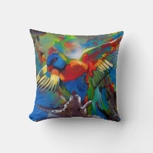 Colorful Tropical Bird Throw Pillow 