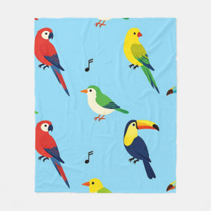 Colorful Tropical Birds Pattern Fleece Blanket