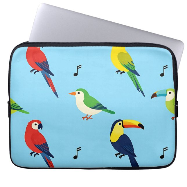 Colorful Tropical Birds Pattern Laptop Sleeve (Front)