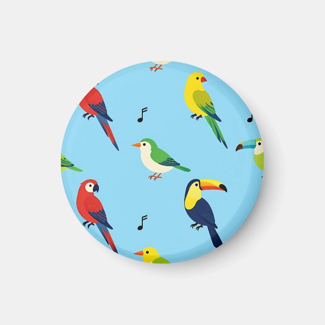 Colorful Tropical Birds Pattern Magnet (Front)