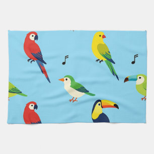 Colorful Tropical Birds Pattern Tea Towel