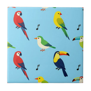 Colorful Tropical Birds Pattern Tile