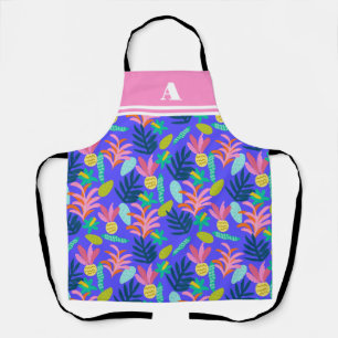 Colorful tropical blue floral modern pretty Apron