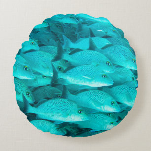 Colorful tropical fish and coral reef in the ocean round cushion