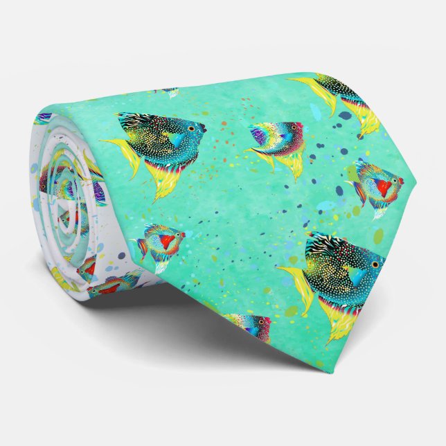 Colorful Tropical Fish Aquarium Tie (Rolled)