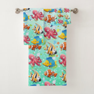 Colorful Tropical Fish Bath Towel Set