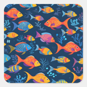 Colorful tropical fish square sticker