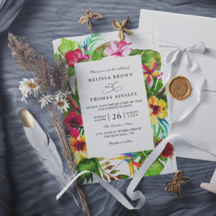 Colorful Tropical Floral Elegant QR Code Wedding Invitation