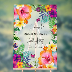 Colorful tropical Floral Frosted Wedding Welcome Acrylic Sign