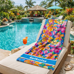 Colorful Tropical Floral Pattern Beach Towel