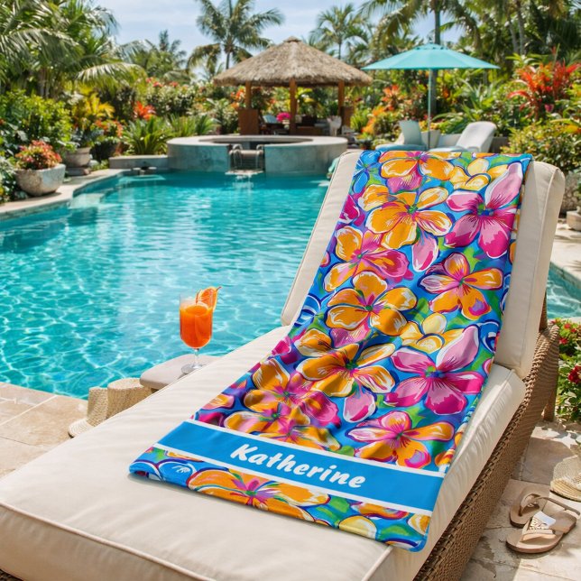 Colorful Tropical Floral Pattern Beach Towel (Creator Uploaded)