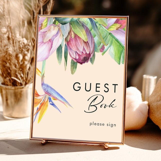 Colorful Tropical Floral | Peach Guest Book Sign (Creator Uploaded)