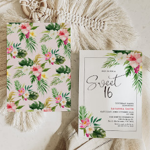 Colorful Tropical Floral Summer Sweet 16 Birthday Invitation