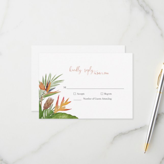 Colorful Tropical Floral Wedding RSVP Card (Front/Back In Situ)