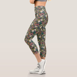 Colorful Tropical Flower Pattern Capri Leggings