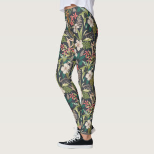 Colorful Tropical Flower Pattern Leggings