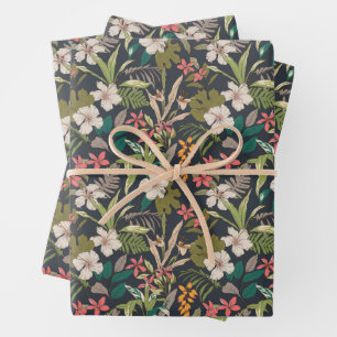 Colorful Tropical Flower Pattern Wrapping Paper Sheet
