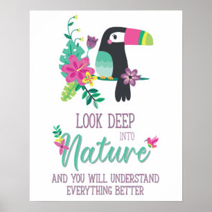 colorful tropical flowers and toucan inspirational poster