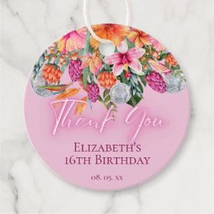Colorful Tropical Flowers Disco Balls Neon Glow Favour Tags