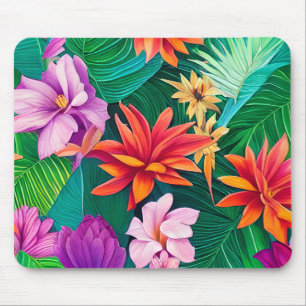 Colorful Tropical Flowers Pattern  Mouse Mat
