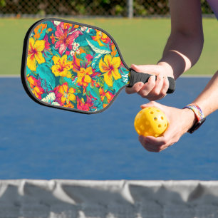 Colorful Tropical Flowers Pattern Pickleball Paddle