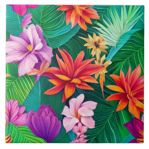 Colorful Tropical Flowers Pattern  Tile
