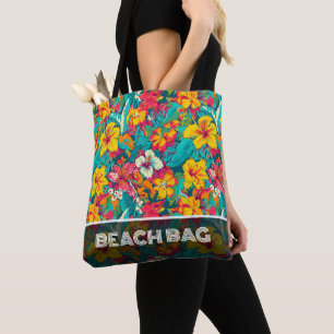 Colorful Tropical Flowers Pattern Tote Bag