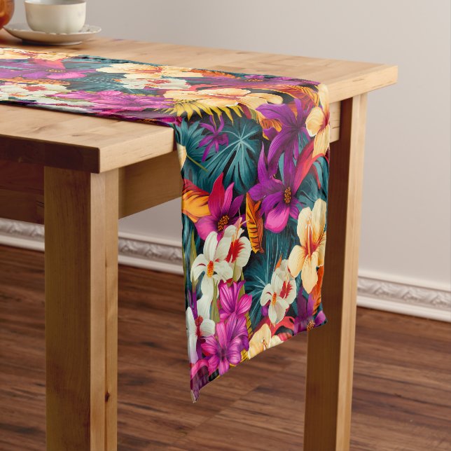 Colorful Tropical Flowers Short Table Runner (In Situ)